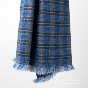 ZOLO Schal blau 9 Linen wool shawl with fringes