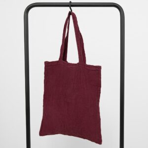 MENDOSA Tasche rot kariert 7 Red washed linen shopping bag/tote