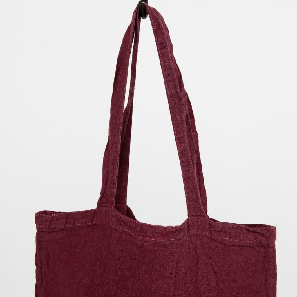 MENDOSA Tasche rot kariert 2 Green washed linen shopping bag/tote with handles