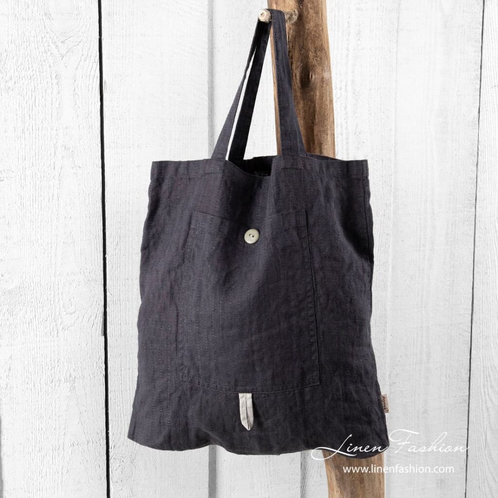 SAGA Tasche dunkelgrau 1 Dark grey linen tote bag, saga.