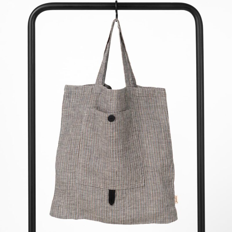 Multicolour checked linen tote bag