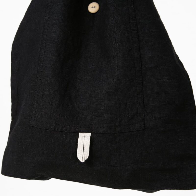 Black linen tote bag with pocket