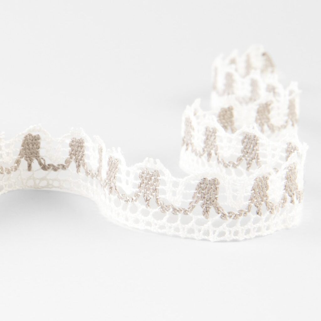 Leinenspitze naturgrau-weiß Nr. 89 2 Linen lace white and natural No. 89, 2cm width