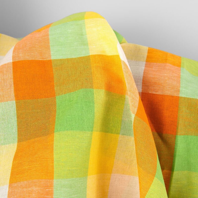 Linen cotton fabric in colourful checks, easter colours