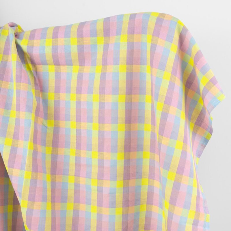 Colourful checked linen cotton fabric