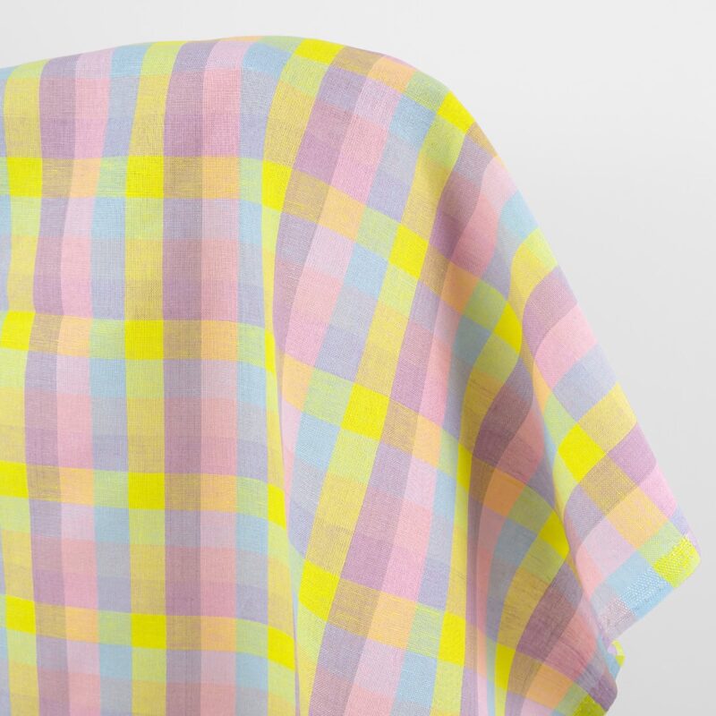 Colourful checked linen cotton fabric, pastel colours