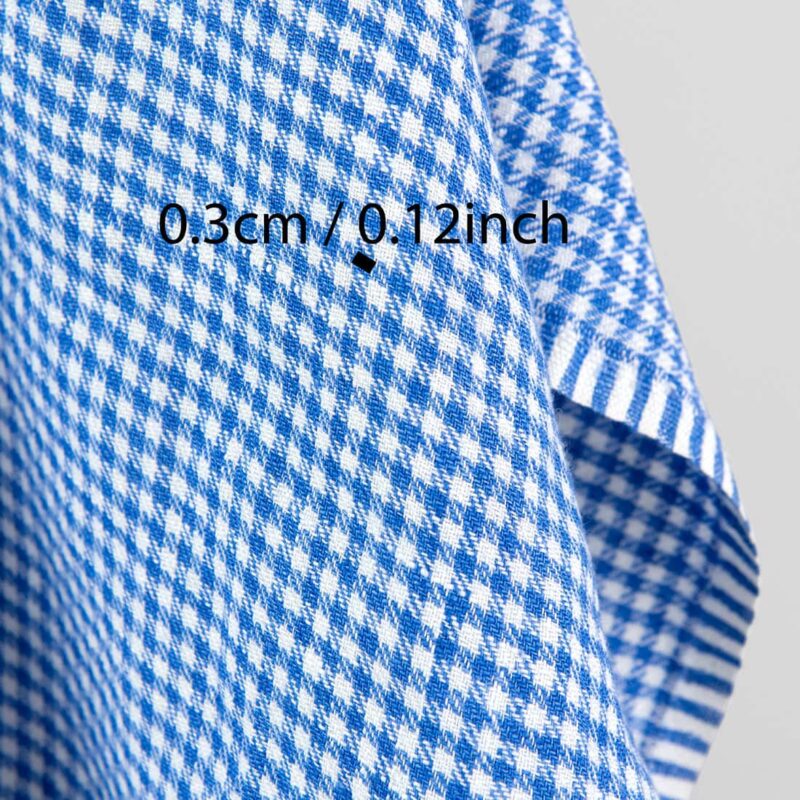 Washed linen fabric white blue twill small checks, with measurements