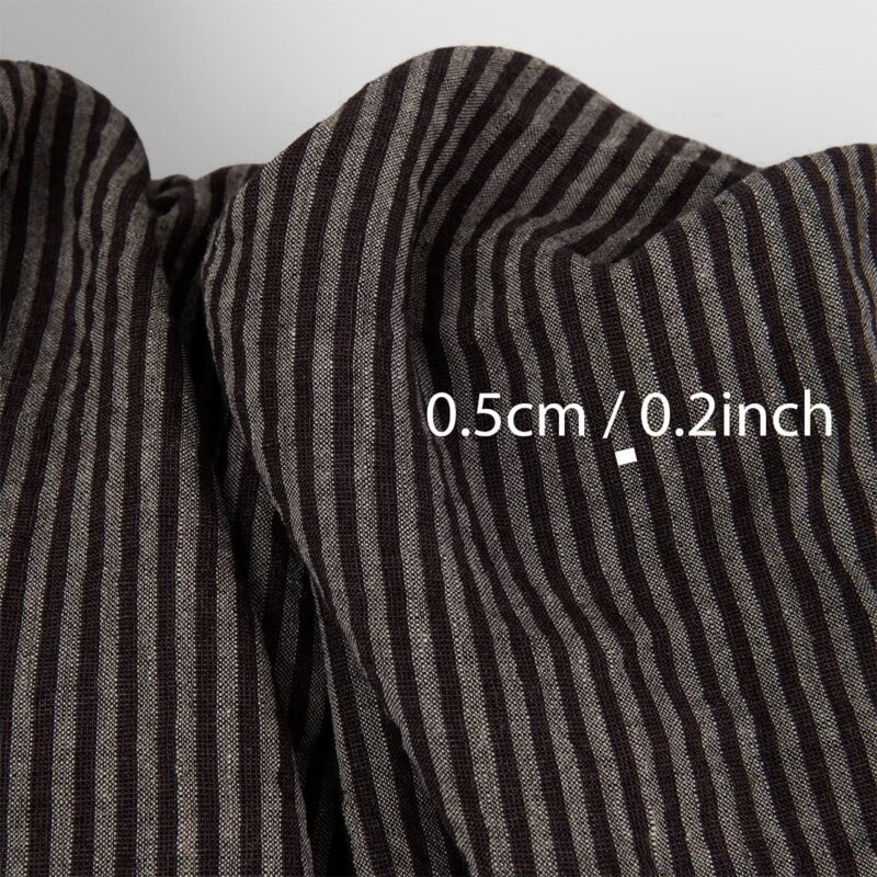 Brown striped linen wool blend fabric, washed, with measurements