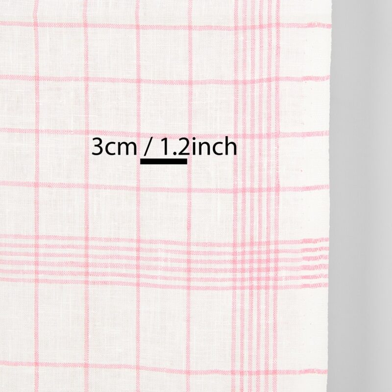 Narrow linen fabric off-white with bright pink checks, with measurements