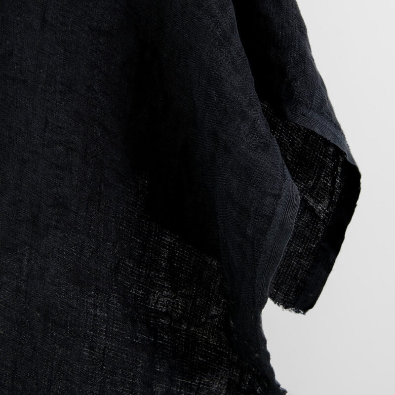Linen fabric black double-layer, washed, medium weight