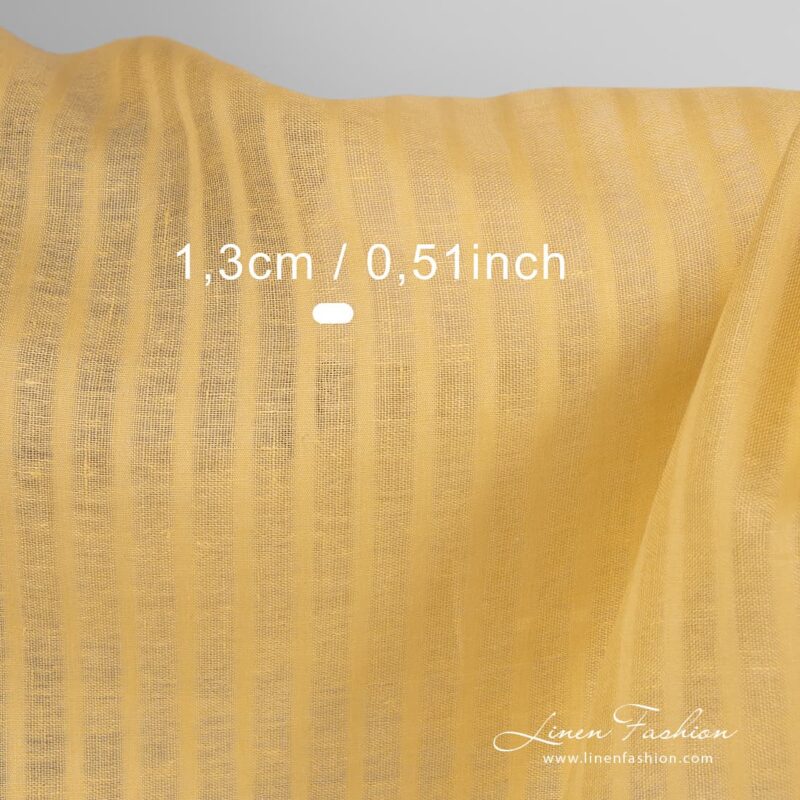 Yellow 100% linen fabric in stripes.