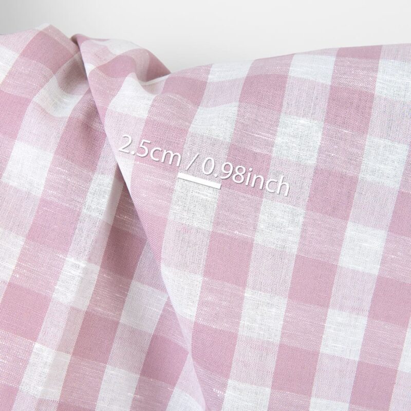 Linen cotton fabric white and pastel lilac checks, with measurements