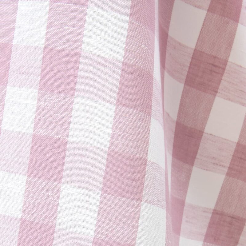 Linen cotton fabric white and pastel lilac checks, plain weave