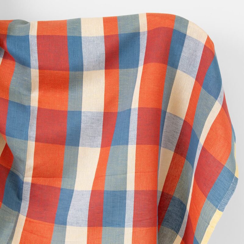 Linen cotton fabric blue red yellow checks