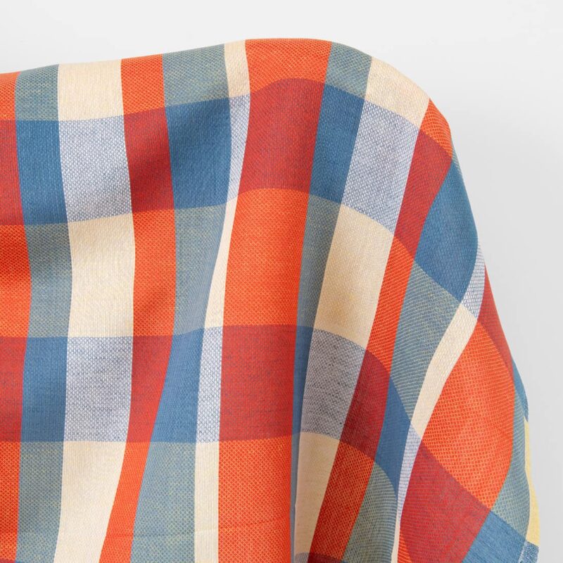 Linen cotton fabric blue red yellow checks, dobby