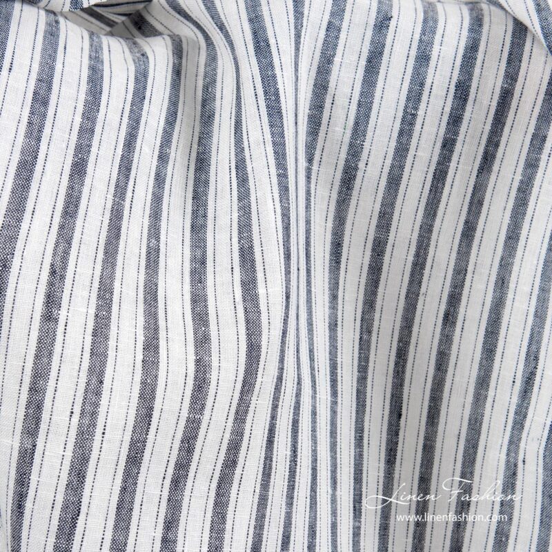 Linen fabric with dark blue stripes, pure linen