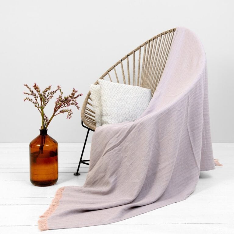 Linen cotton blanket blue-pink