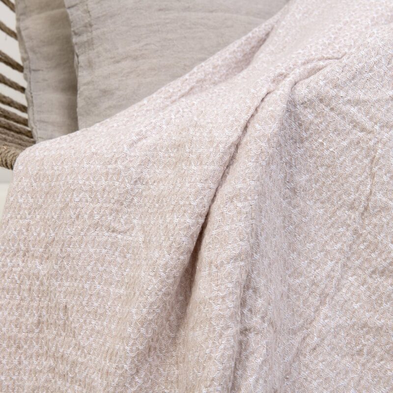 Heavy linen blanket light brown, dobby