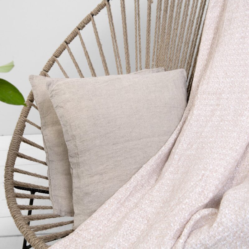Heavy linen blanket light brown, pure linen