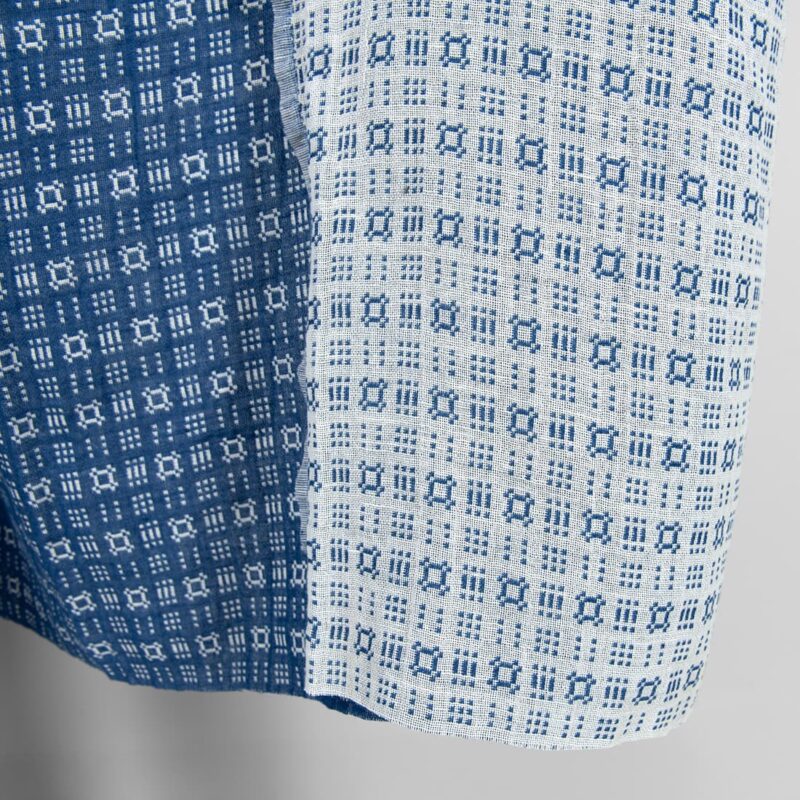 Washed linen cotton fabric off-white and blue pattern product photo