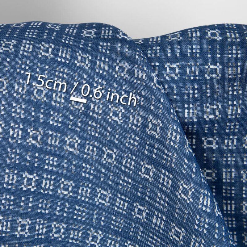 Linen cotton fabric white and dark blue geometric pattern, double-layer