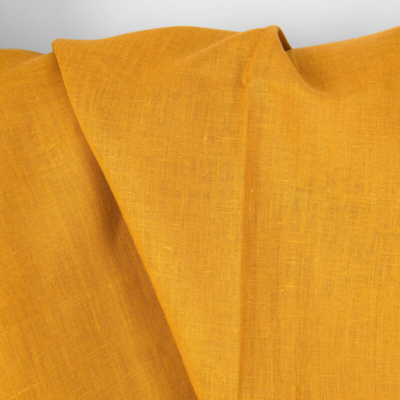 Linen fabric plain ginger yellow, for DIY sewing clothing, tablecloths, bedlinen