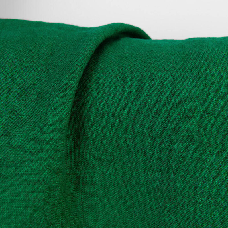 Linen fabric plain dark cool green, washed, 145cm width