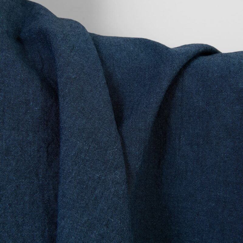 Washed linen fabric in dark blue, 145cm width