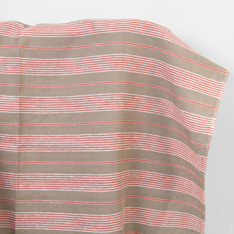 Linen fabric brown with red stripes