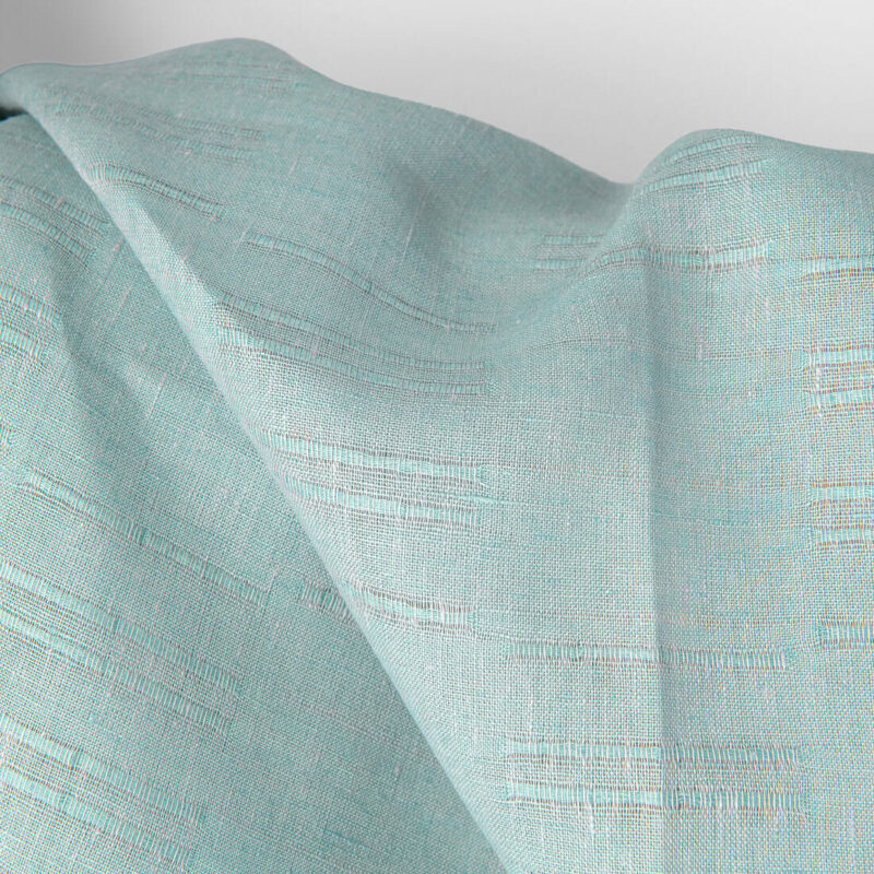 Linen fabric aquamarine dobby decorative lines, pure linen