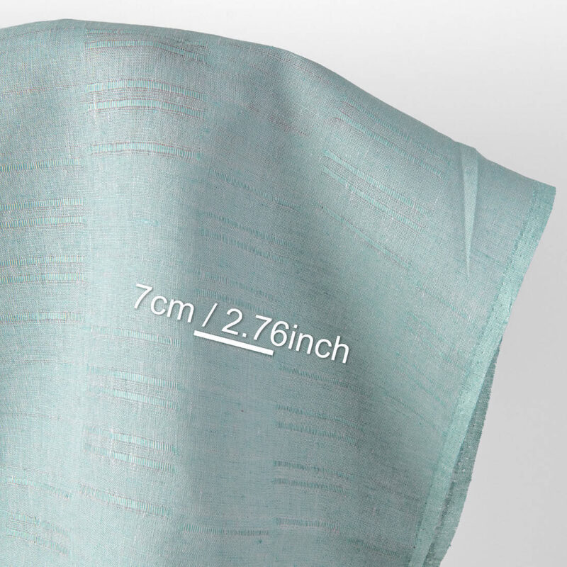 Linen fabric aquamarine dobby decorative lines, with measurements