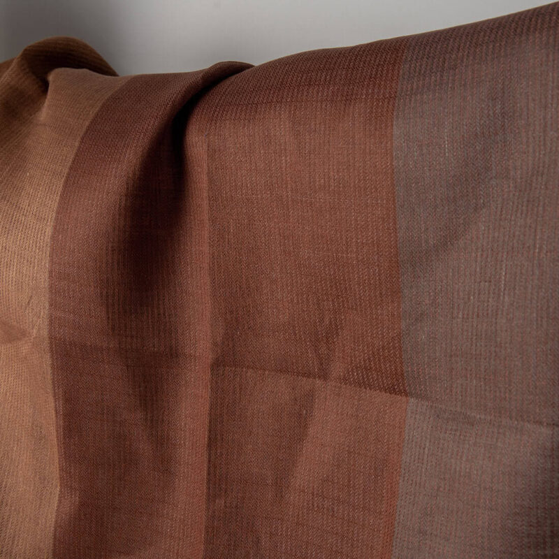 Linen fabric brown striped twill, pure linen
