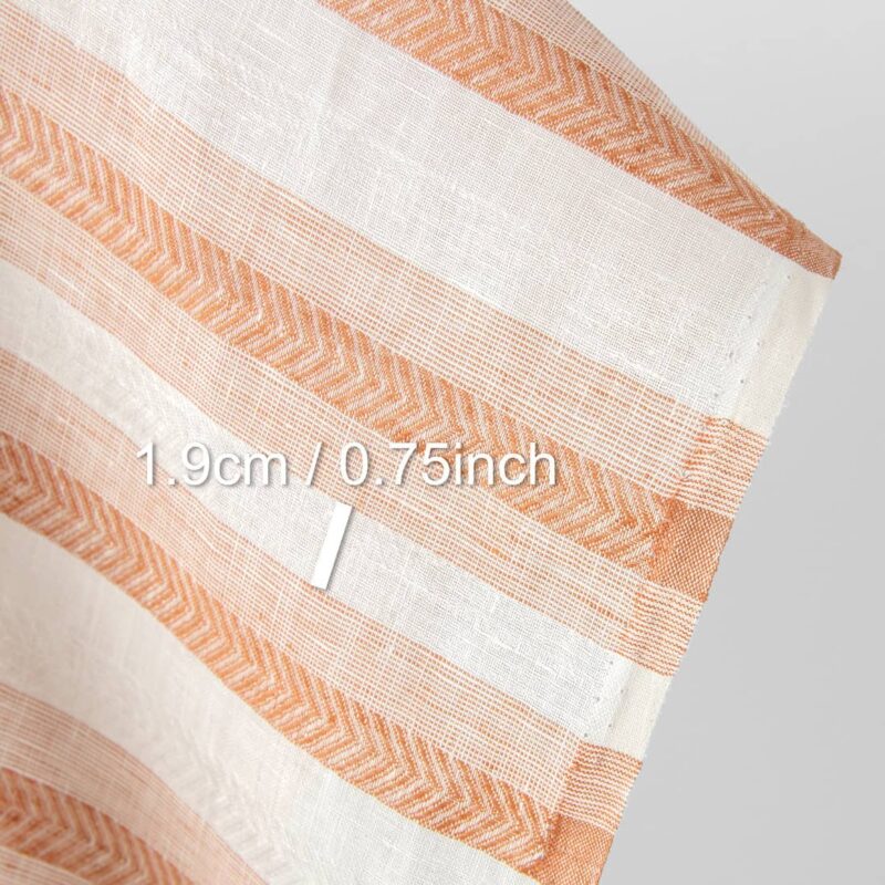 Linen fabric off-white and orange herringbone stripes, with measurements