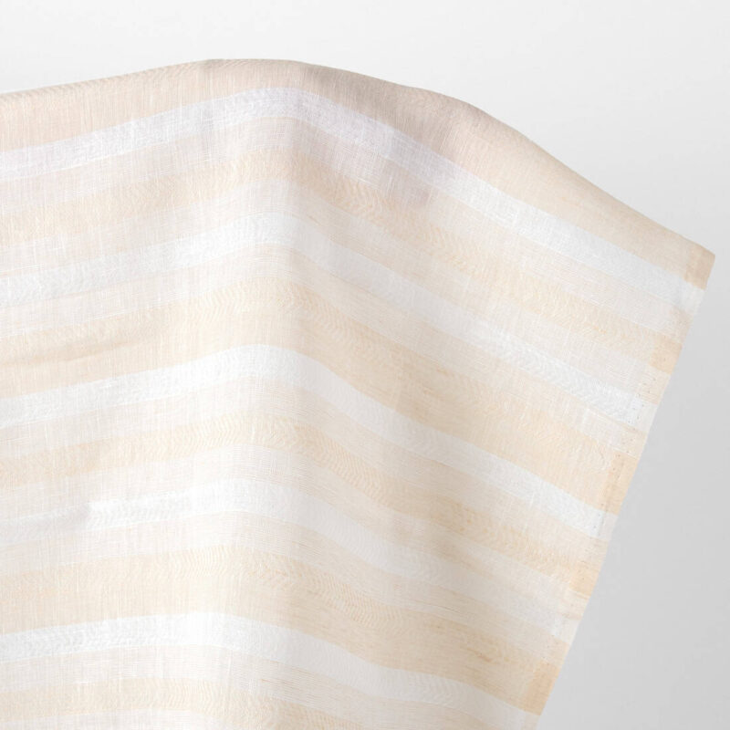 Linen fabric white and light sand herringbone stripes, 150cm width