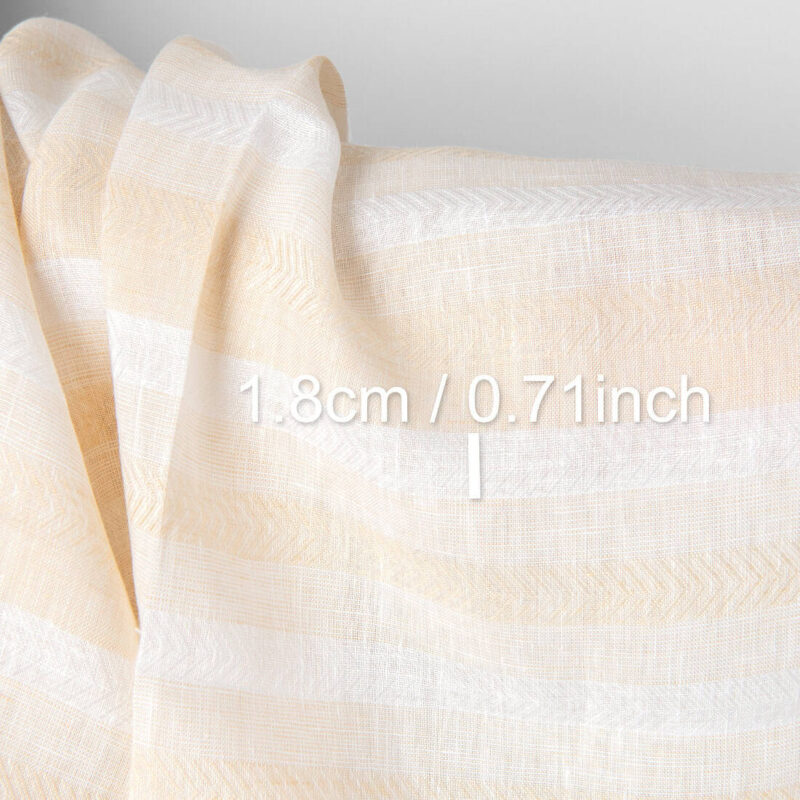 Linen fabric white and light sand herringbone stripes, with measurements