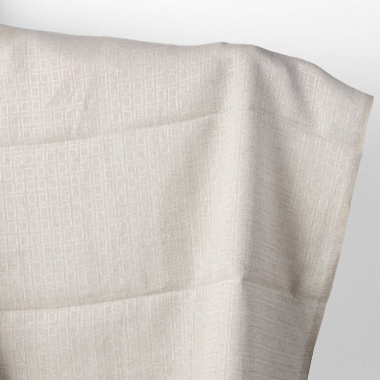 Linen fabric natural and white melange dobby checks