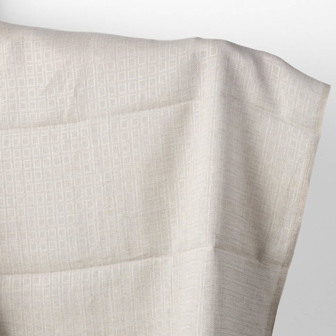 Linen fabric natural and white melange dobby checks