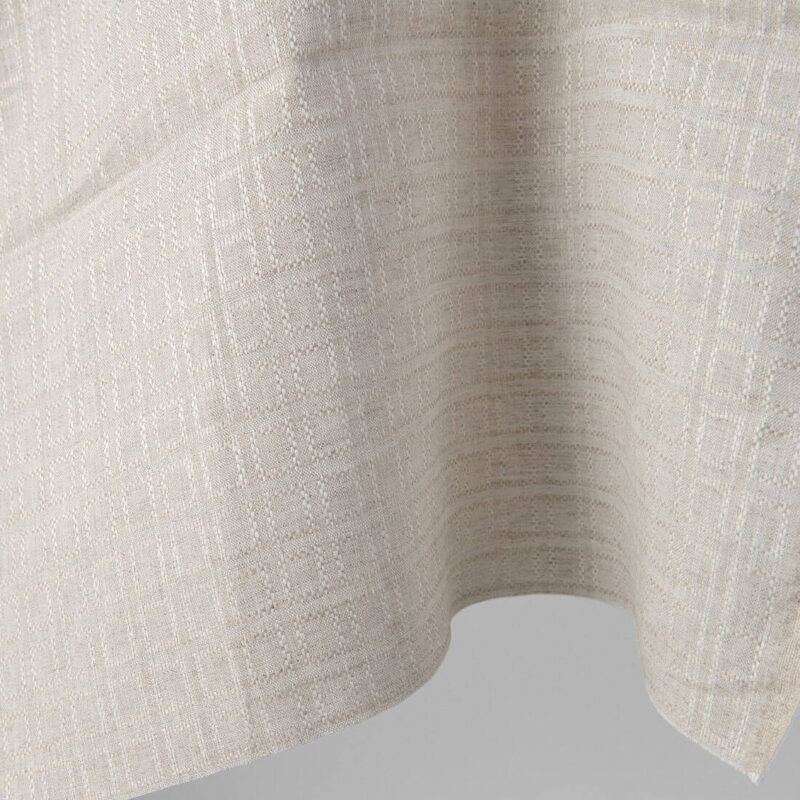 Linen fabric natural and white melange dobby checks, for sewing