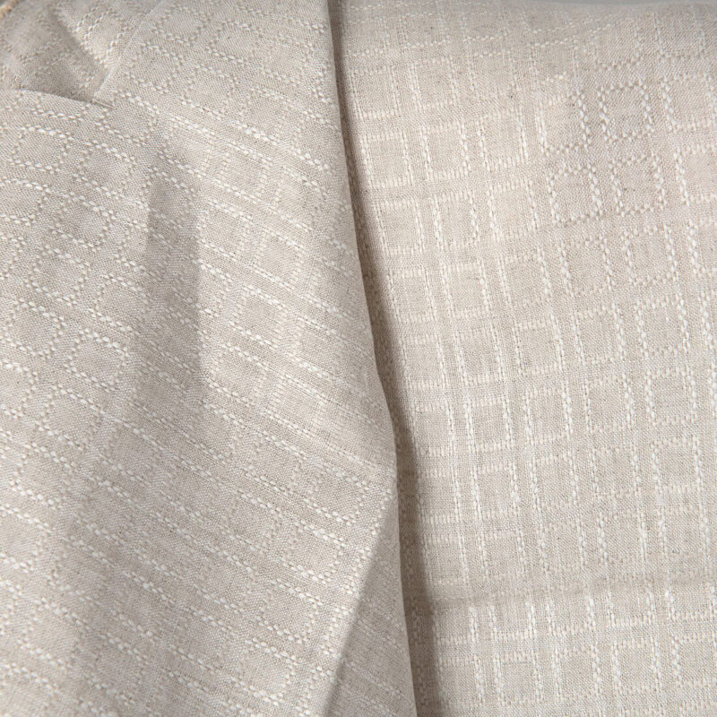 Linen fabric natural and white melange dobby checks, 150cm width