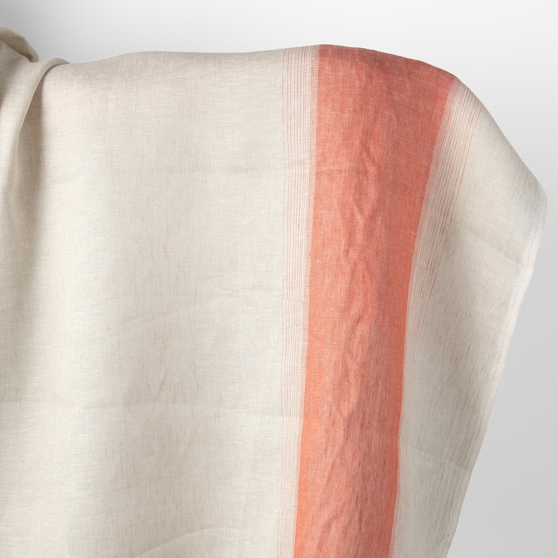 Linen fabric beige-grey with orange stripes