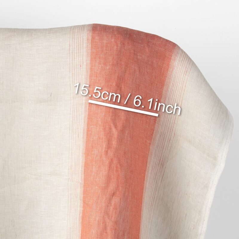 Linen fabric beige-grey with orange stripes, with measuments
