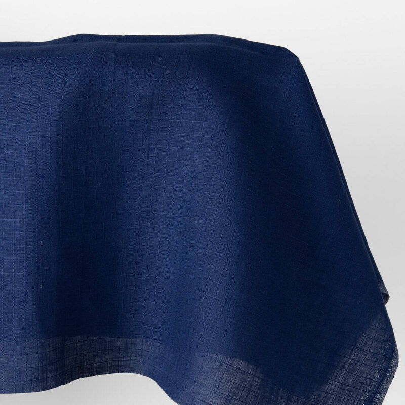 Linen fabric dark ink blue with checks