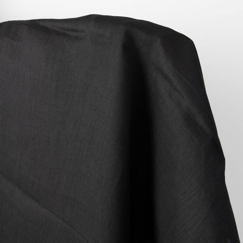 Linen fabric plain black, lightweight linen
