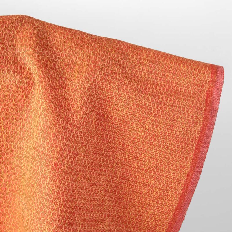 Linen fabric orange-red and yellow honeycomb, unwashed