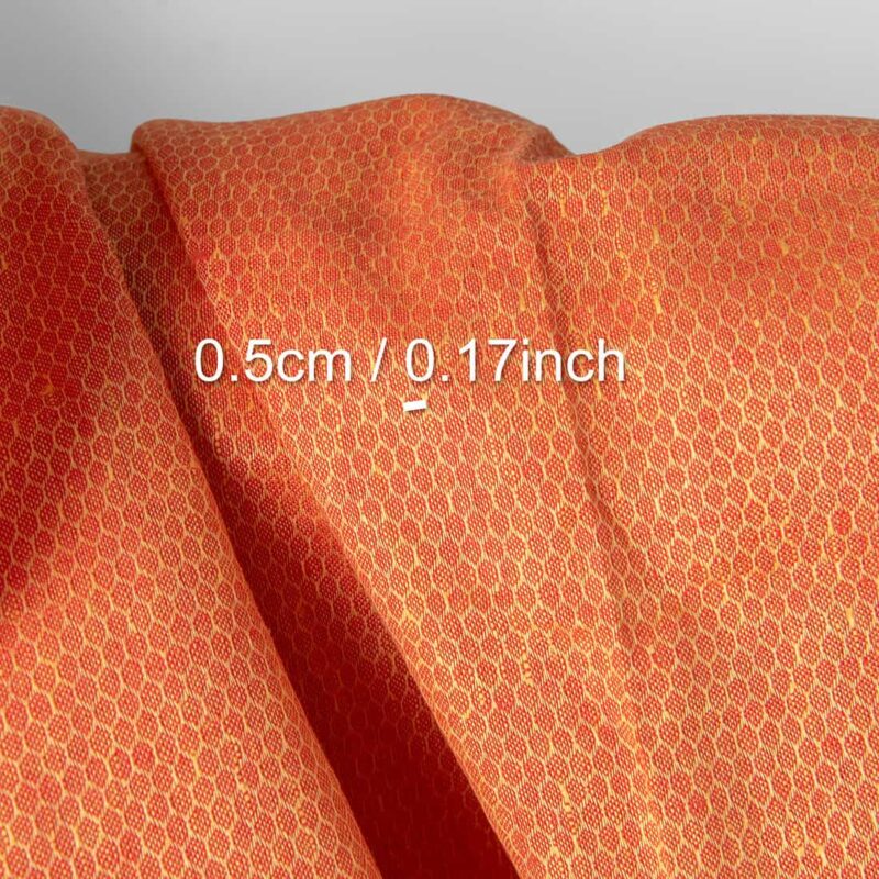 Linen fabric orange-red and yellow honeycomb, with measurements