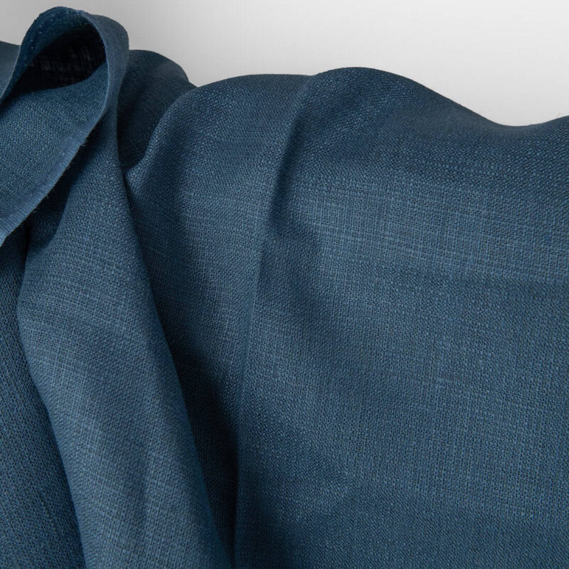 Linen fabric dark greenish-blue tweed, unwashed