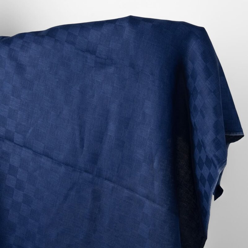 Leinenstoff dunkles Tintenblau mit Satinkaros