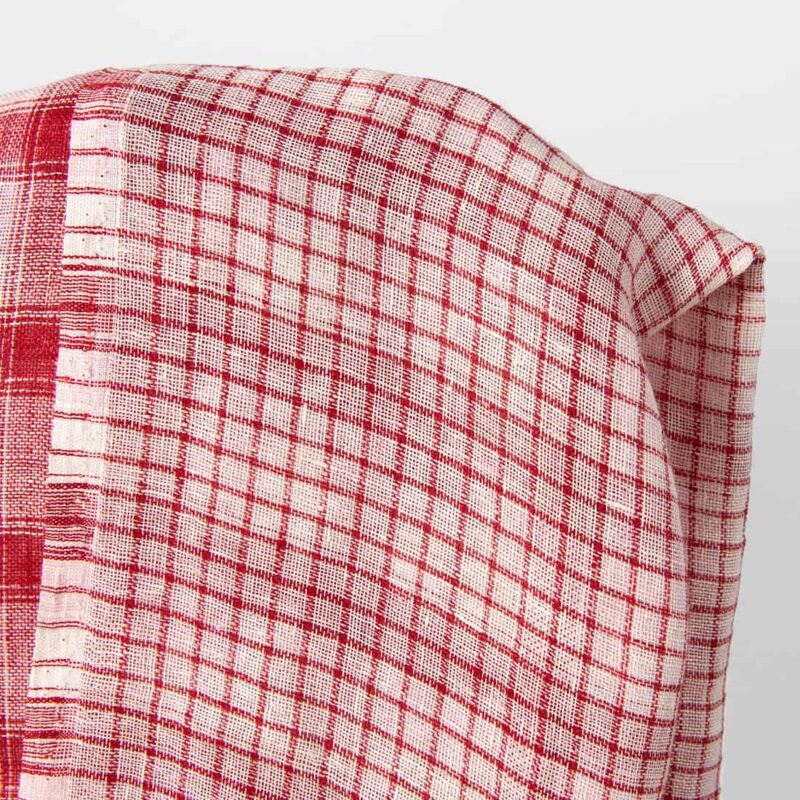 Linen fabric red, pink, cream double-sided checks, pure linen