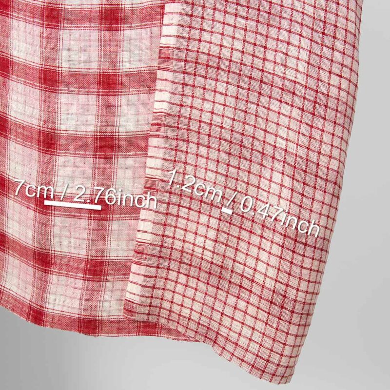 Linen fabric red, pink, cream double-sided checks, with measurements