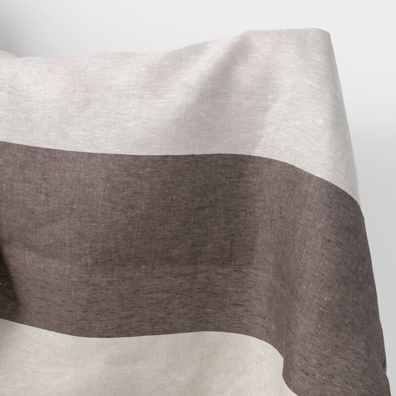 Leinenstoff Beige mit breiten braunen Streifen Satin